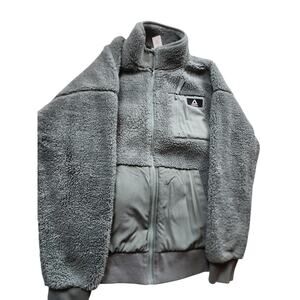 Reebok Sherpa Fleece Jacket Womens Large Zip Cozy Gorpcore Athleisure Sweater